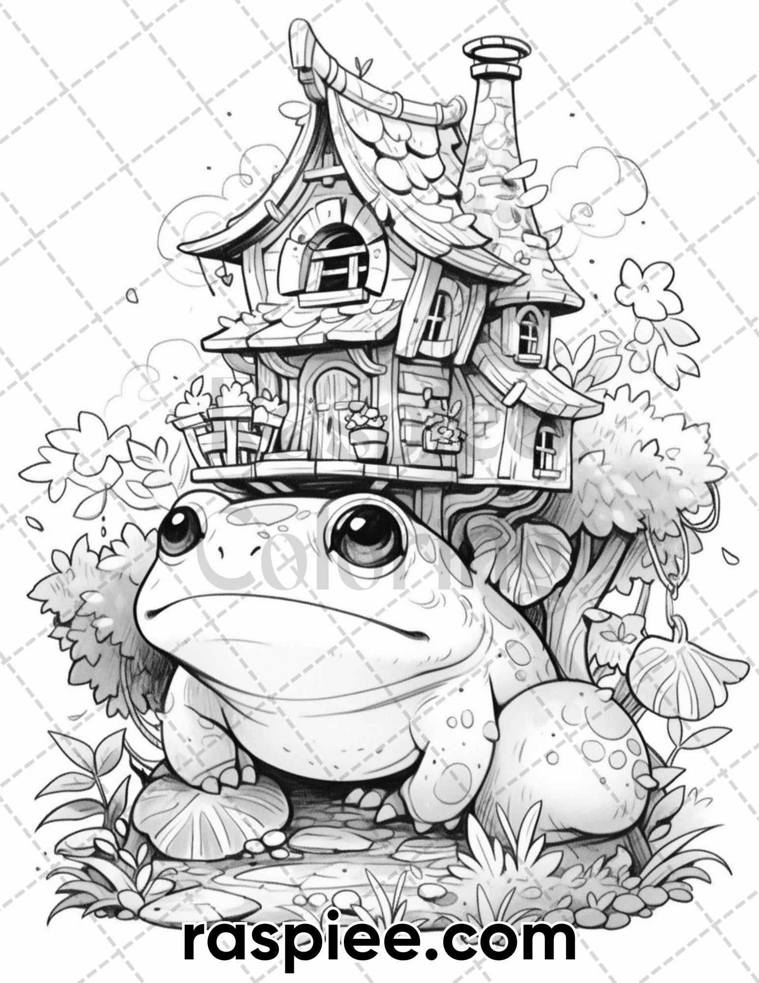 50 The Frog Kingdom Grayscale Coloring Pages for Adults, Printable PDF Instant Download