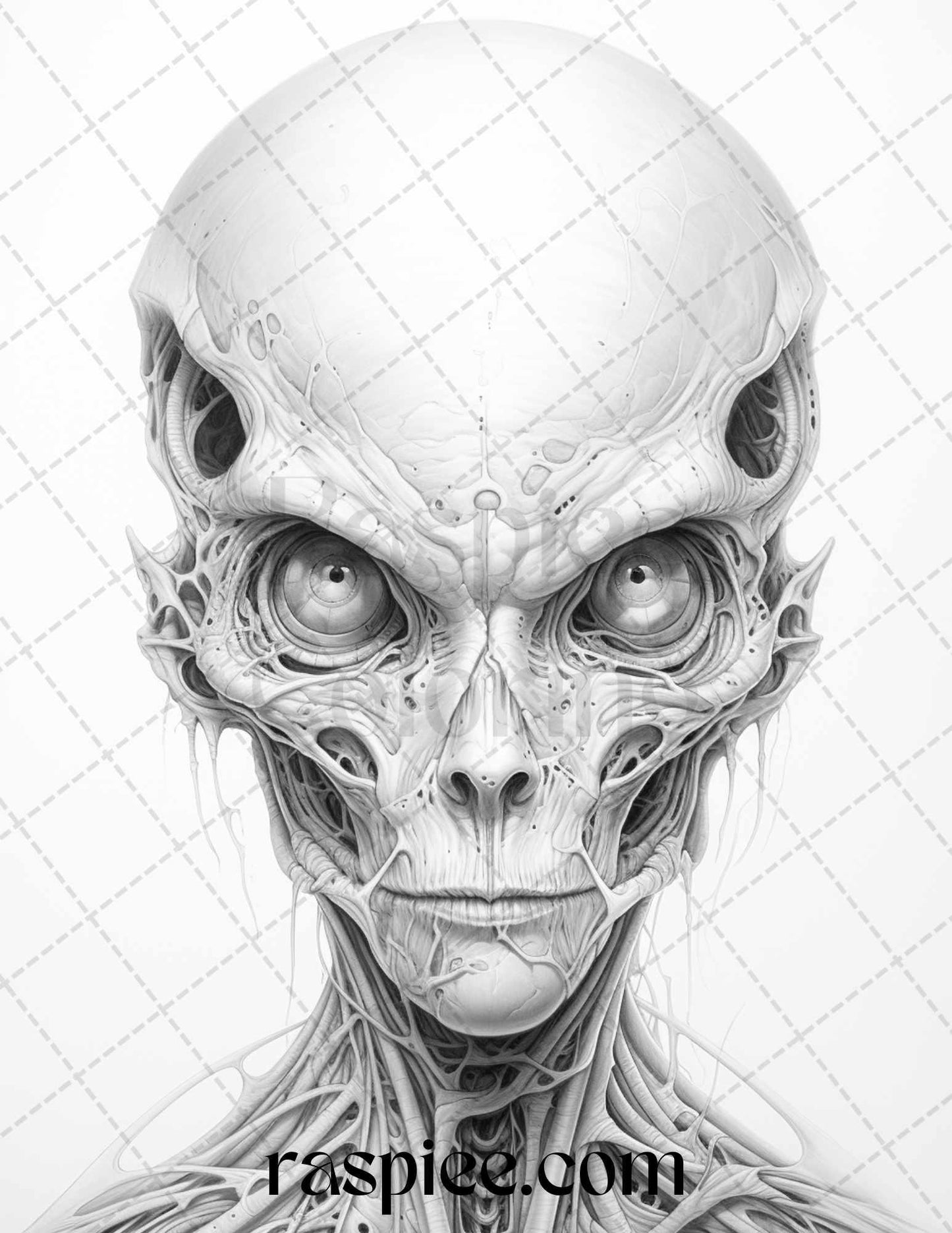 65 Alien Portrait Grayscale Coloring Pages for Adults, Printable PDF File Instant Download