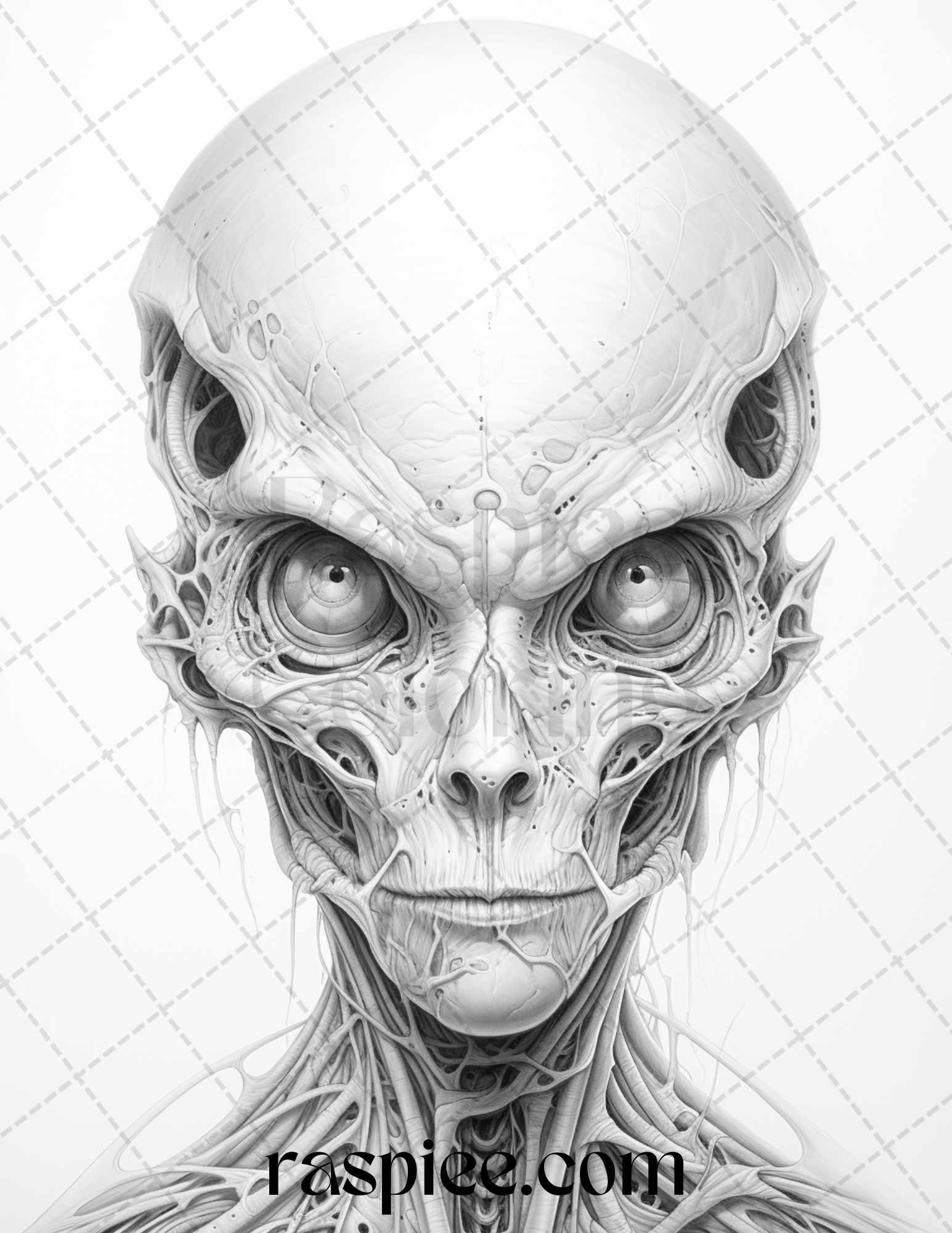 65 Alien Portrait Grayscale Coloring Pages for Adults, Printable PDF File Instant Download