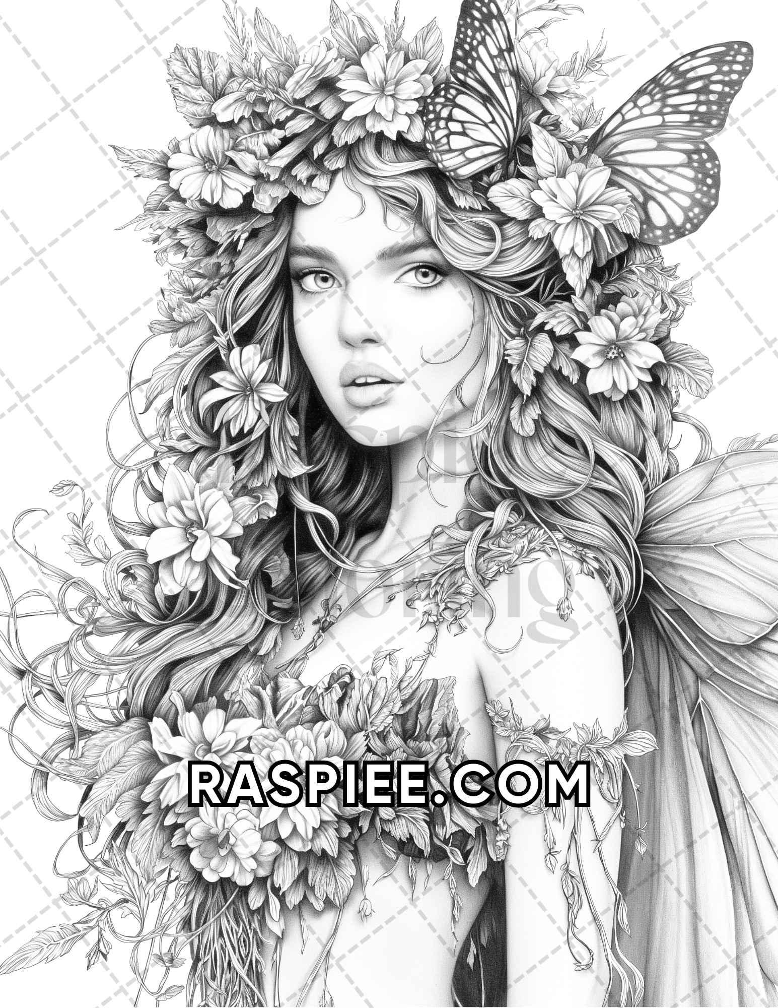 60 Fantasy Beauties Grayscale Adult Coloring Pages Printable PDF Instant Download