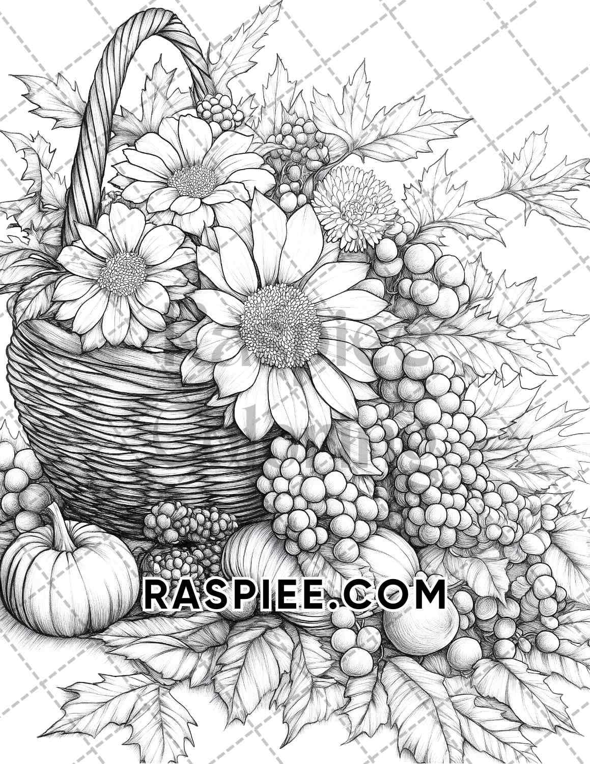 Fall Flowers Adult Coloring Pages Printable PDF Instant Download