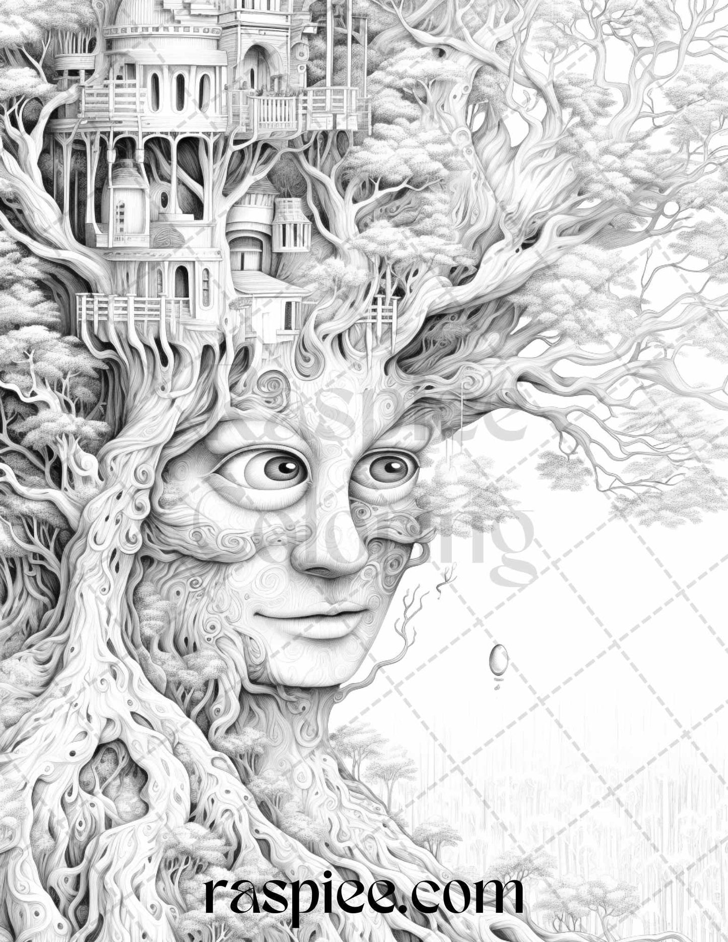 60 Enchanting Surrealism Grayscale Coloring Pages Printable for Adults, PDF File Instant Download