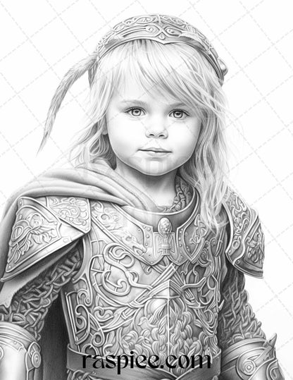 58 Little Viking Girls Boys Portrait Grayscale Coloring Pages Printable, PDF File Instant Download