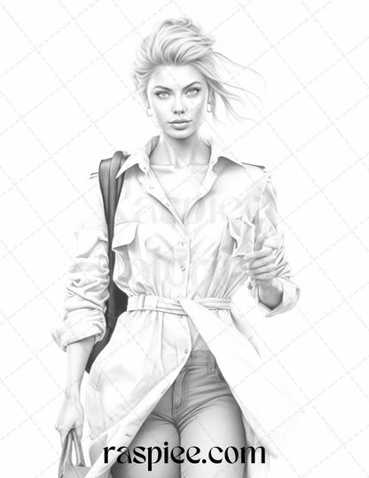 Fashion Show Grayscale Coloring Pages Printable for Adults, PDF File Instant Download