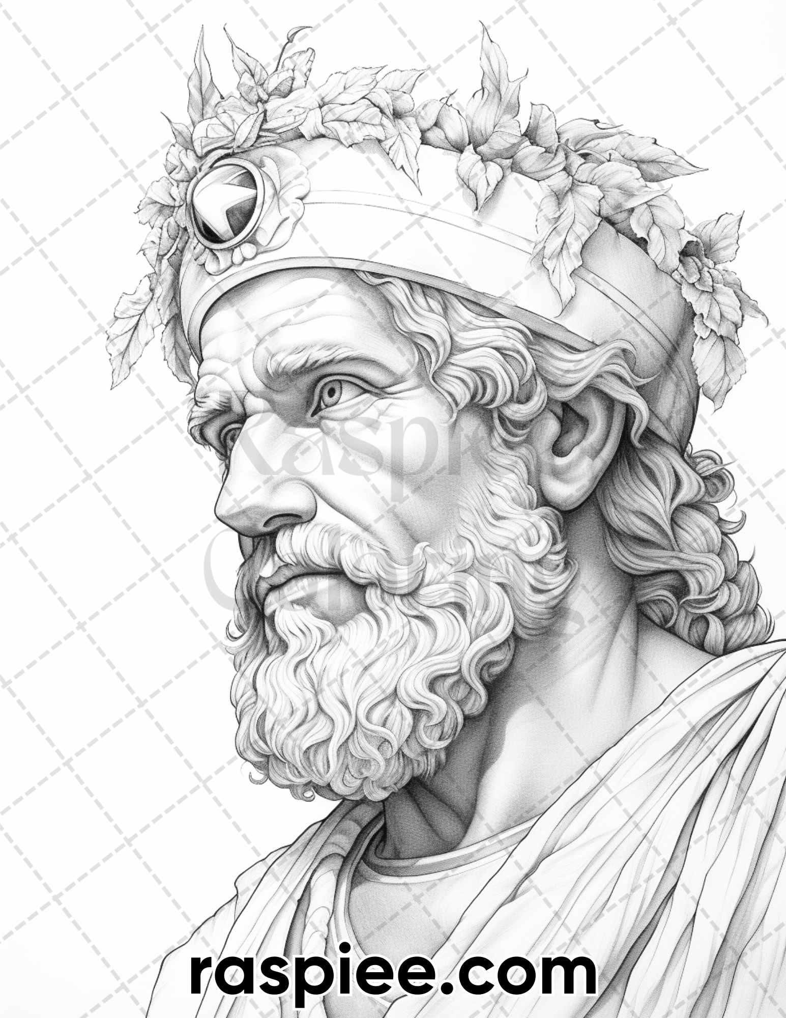 52 Mythology Gods Grayscale Coloring Pages for Adults, Printable PDF Instant Download