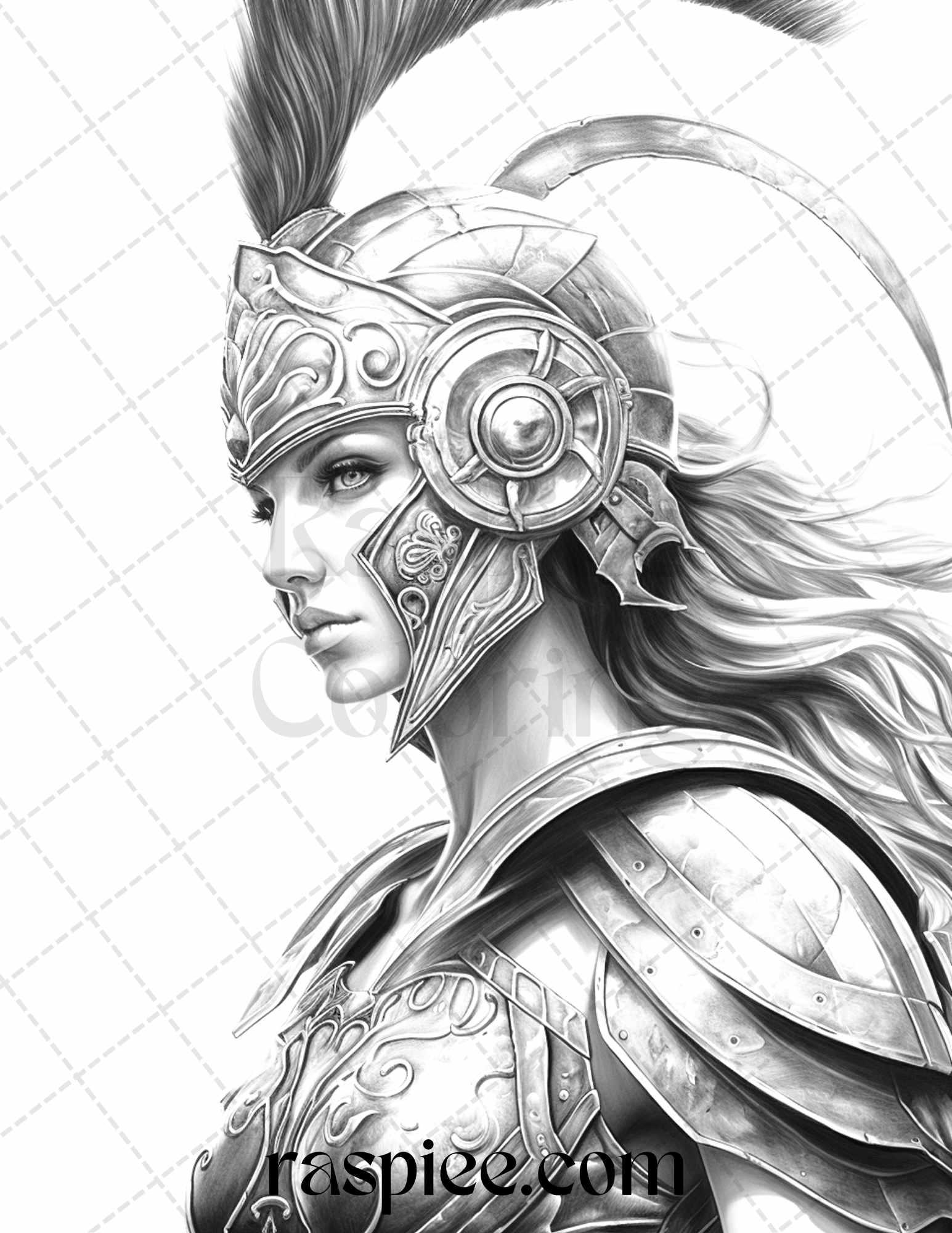 Greek Women Warriors Grayscale Coloring Pages for Adults, Printable PDF File Instant Download