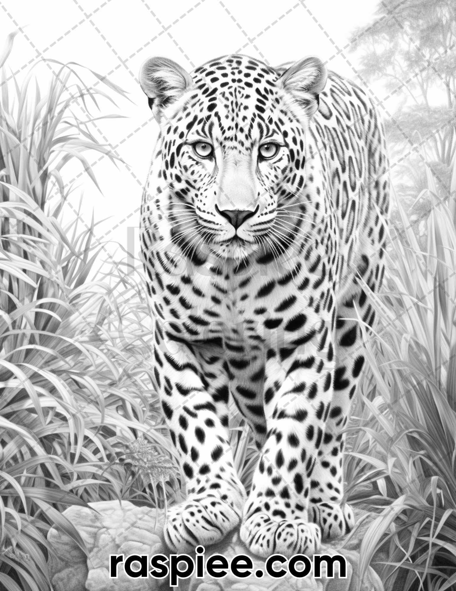 55 Wild Animals Grayscale Coloring Pages for Adults, Printable PDF Instant Download