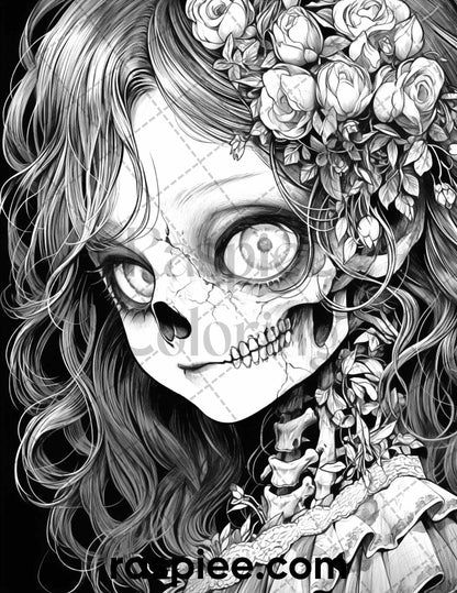 60 Horror Beauties Grayscale Coloring Pages Printable for Adults, PDF File Instant Download