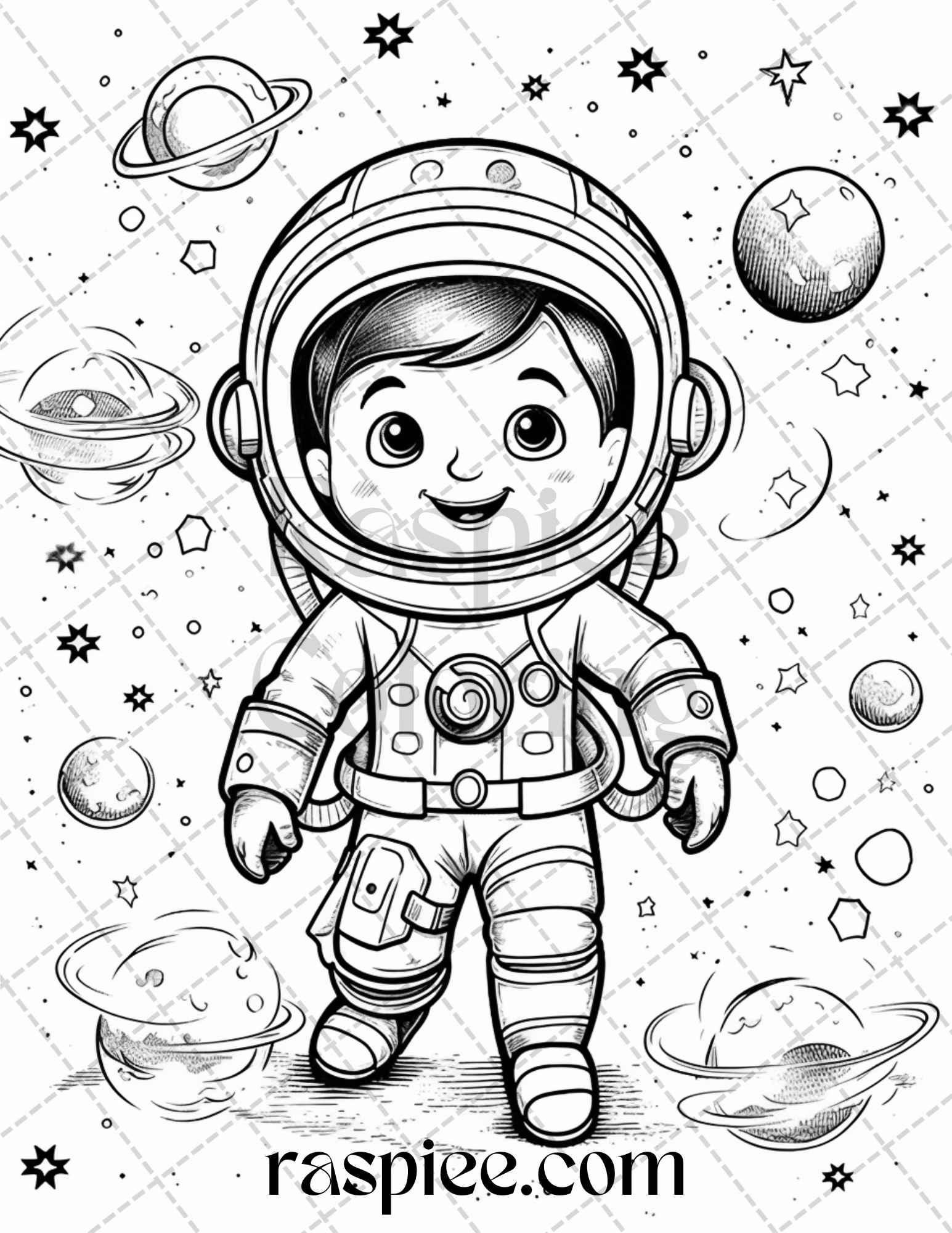 50 Cute Astronaut Adventures Coloring Pages Printable for Kids, PDF File Instant Download