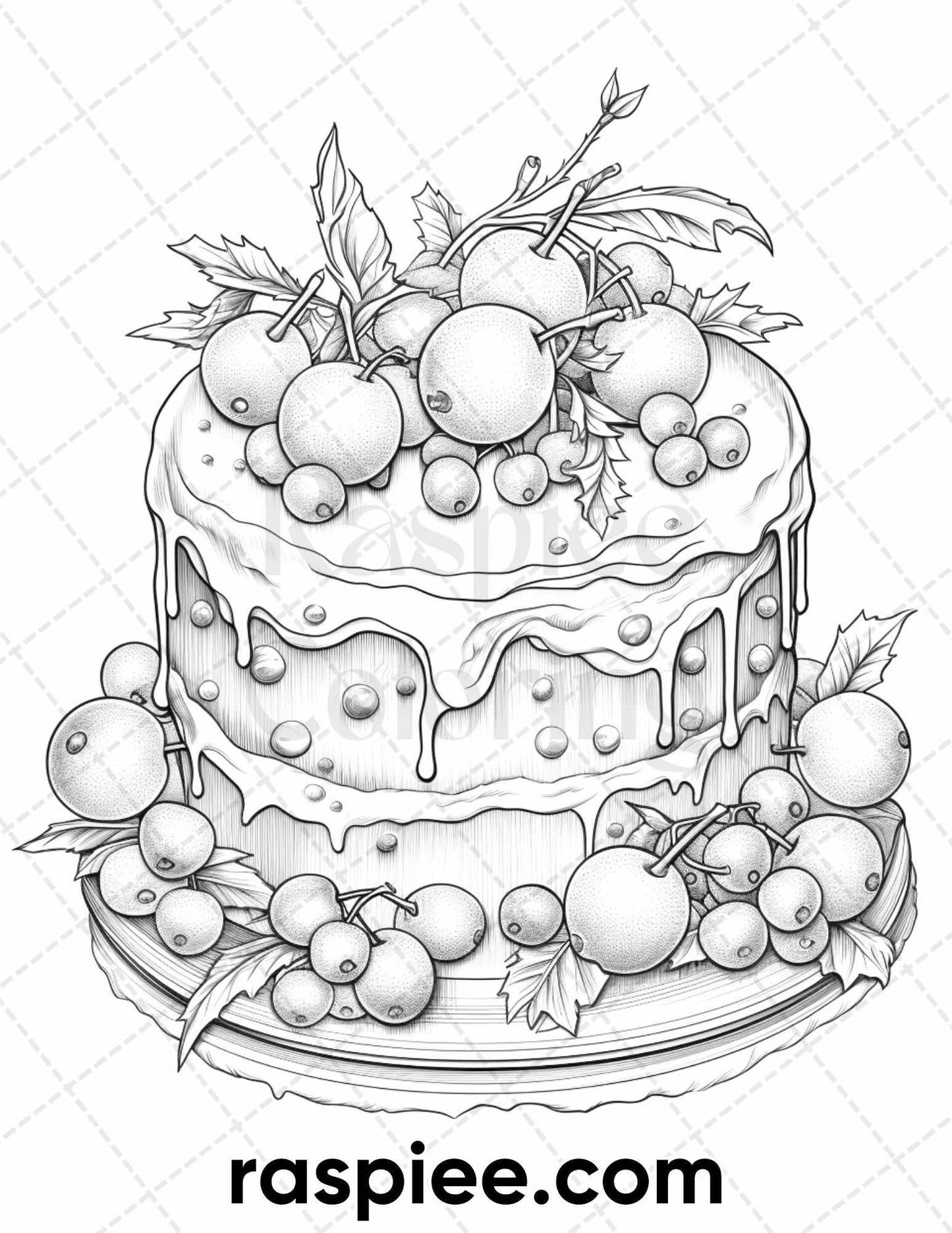 77 Christmas Desserts Grayscale Coloring Pages for Adults, Printable PDF Instant Download