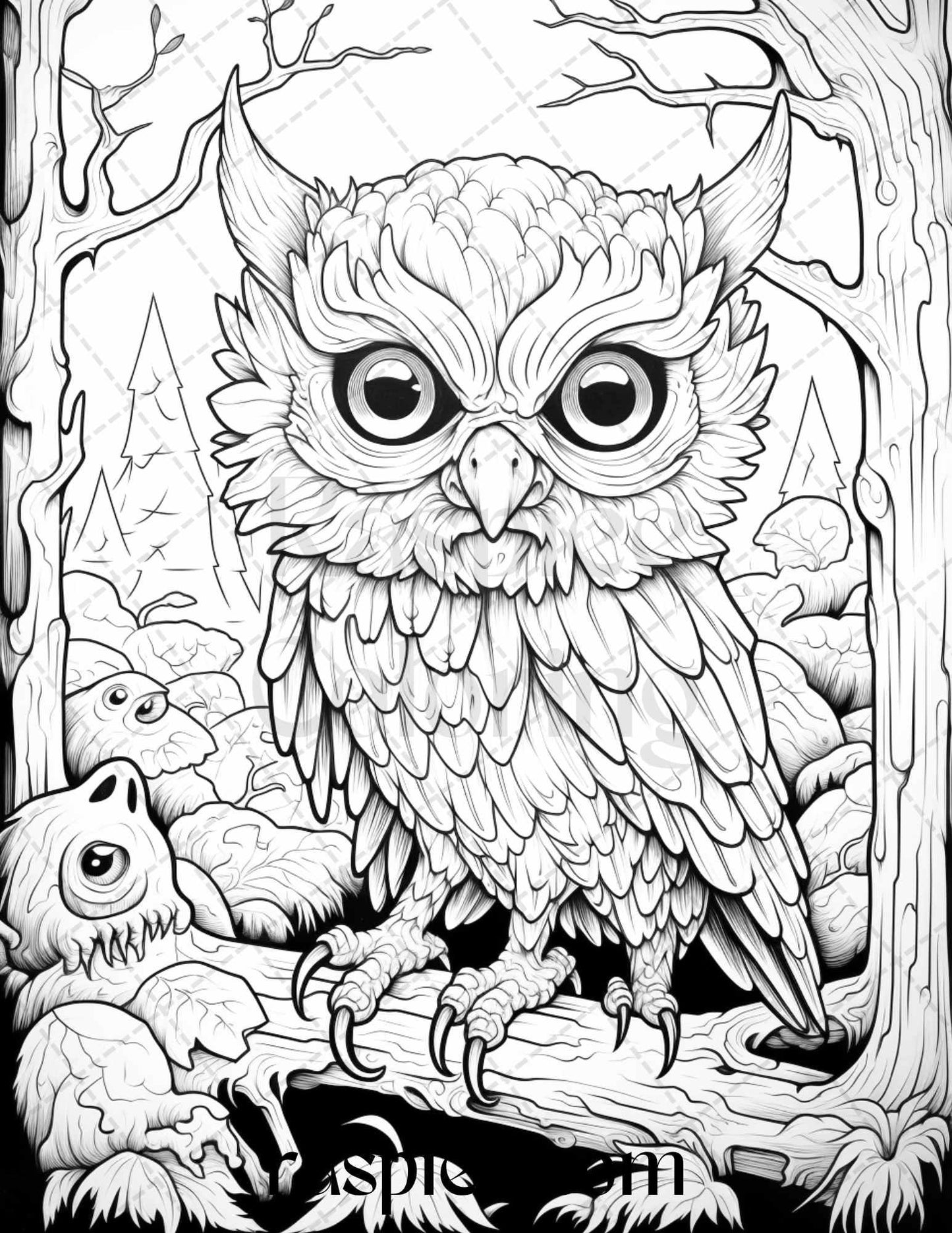 50 Halloween Scary Animals Grayscale Coloring Pages Printable for Adults, PDF File Instant Download