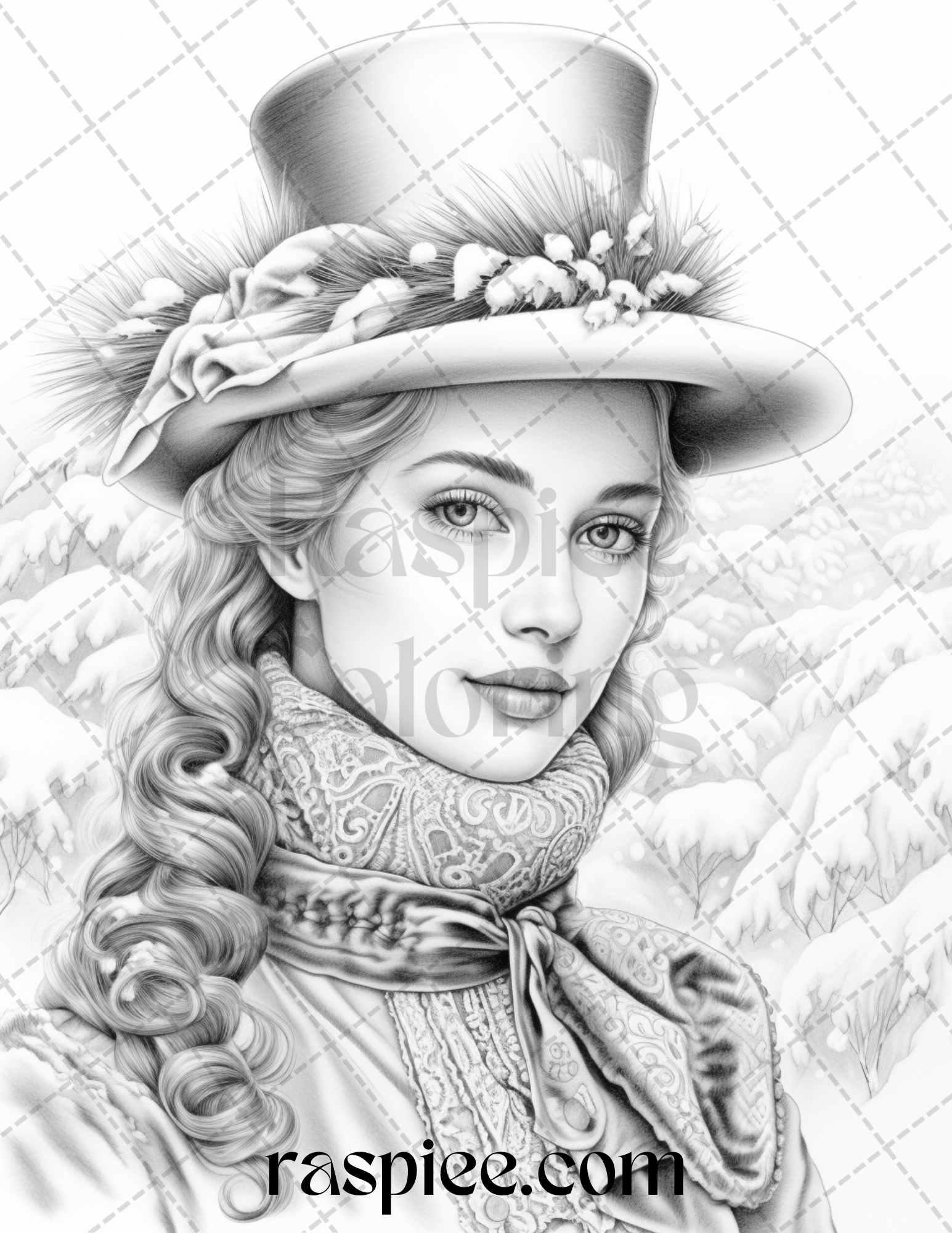 60 Victorian Winter Portrait Grayscale Coloring Pages Printable for Adults, PDF File Instant Download