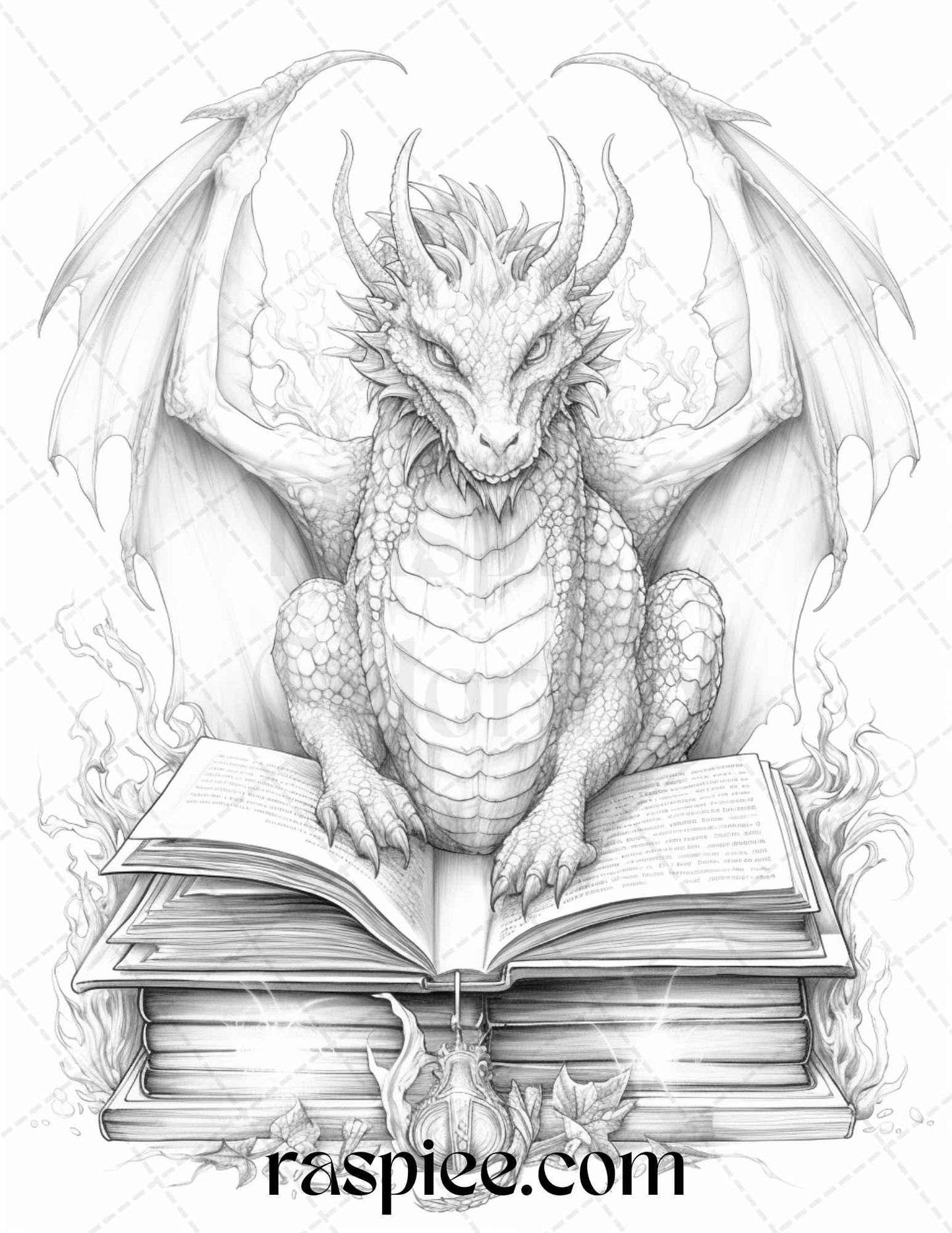 50 Magical Books Grayscale Coloring Pages Printable for Adults, PDF File Instant Download