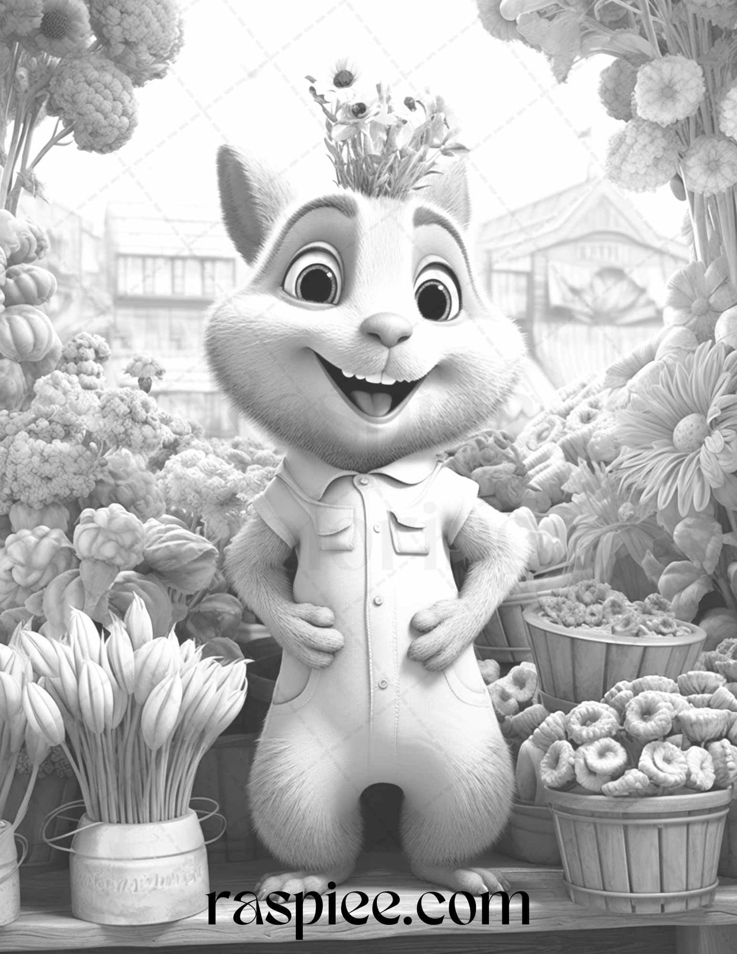 52 Adorable Squirrels Grayscale Coloring Pages Printable for Adults Kids, PDF File Instant Download