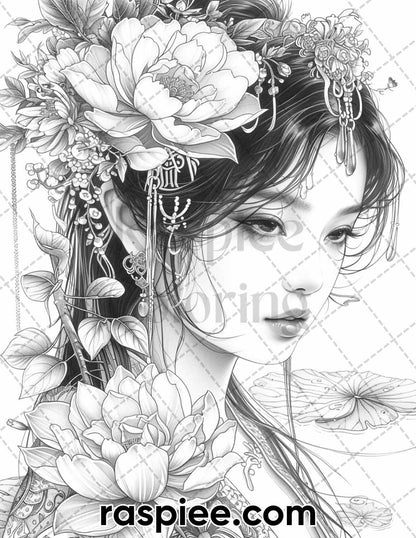 60 Traditional Japanese Tattoos Grayscale Adult Coloring Pages, Printable PDF Instant Download