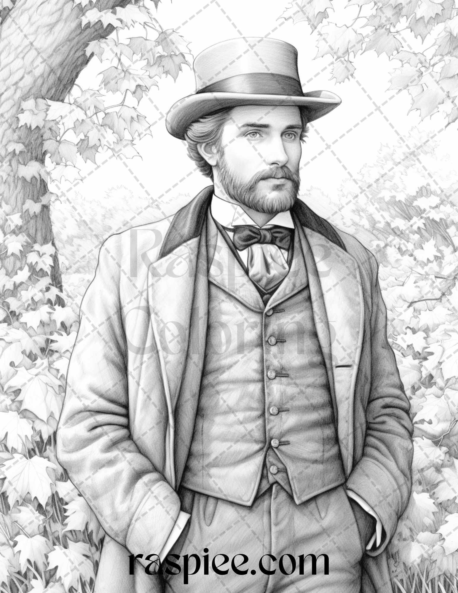 60 Victorian Autumn Portrait Grayscale Coloring Pages Printable for Adults, PDF File Instant Download