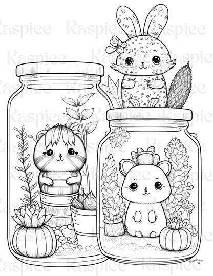 100 Animal in Jar Coloring Pages, Printable Coloring Pages for Kids and Adults, Printable PDF File Instant Download
