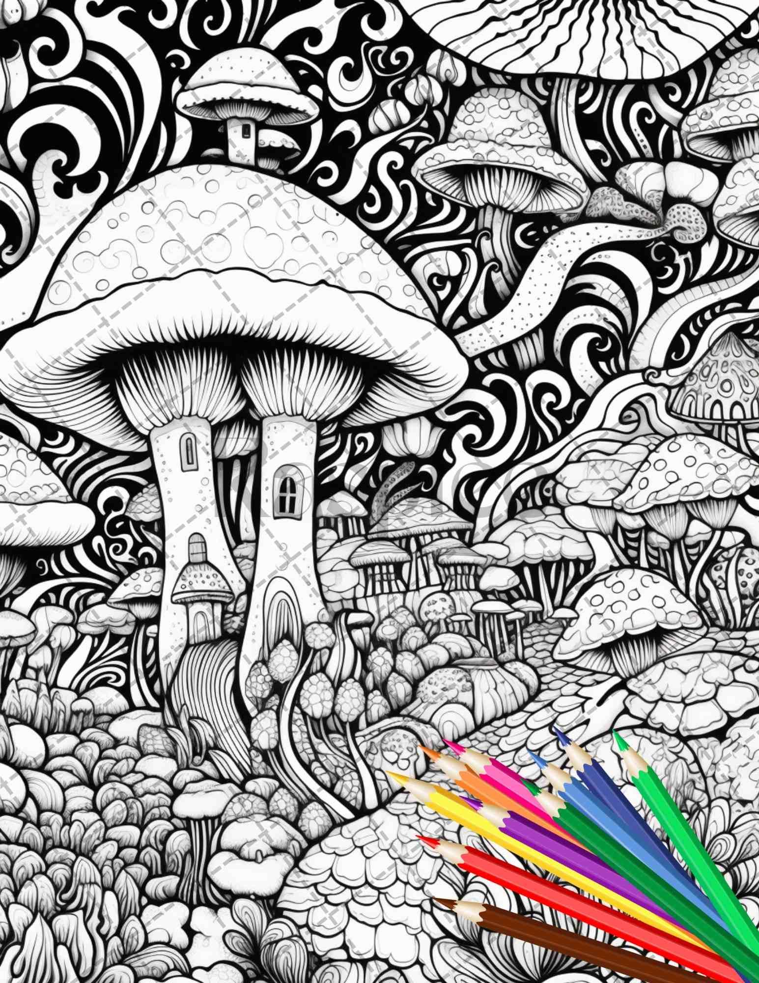 Psychedelic Trippy Coloring Book Printable for Adults, Grayscale Coloring Page, PDF File Instant Download