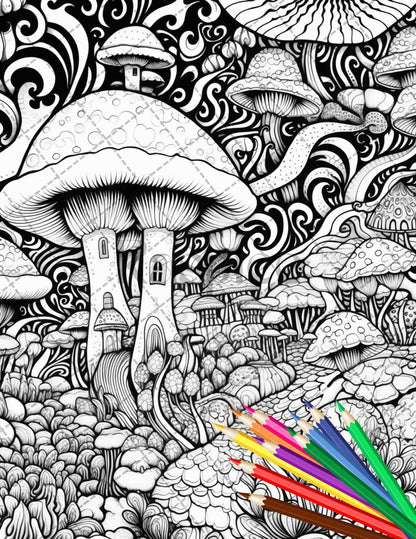 Psychedelic Trippy Coloring Book Printable for Adults, Grayscale Coloring Page, PDF File Instant Download