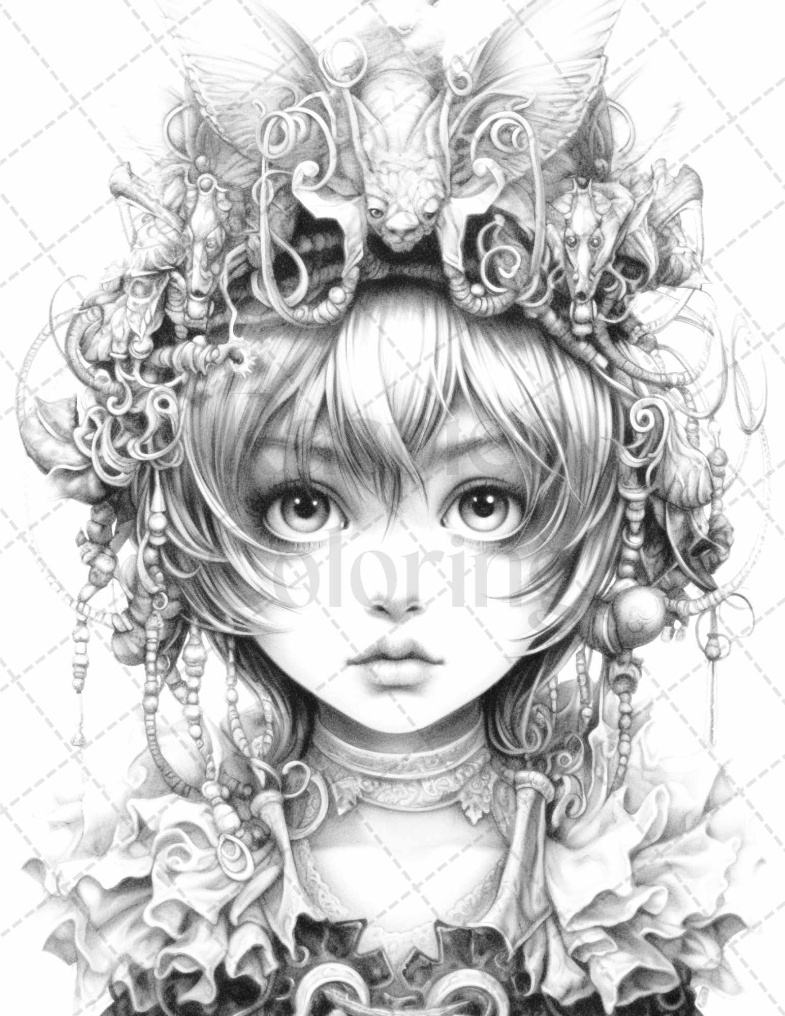 60 Adorable Gothic Girls Grayscale Coloring Pages Printable for Adults, PDF File Instant Download