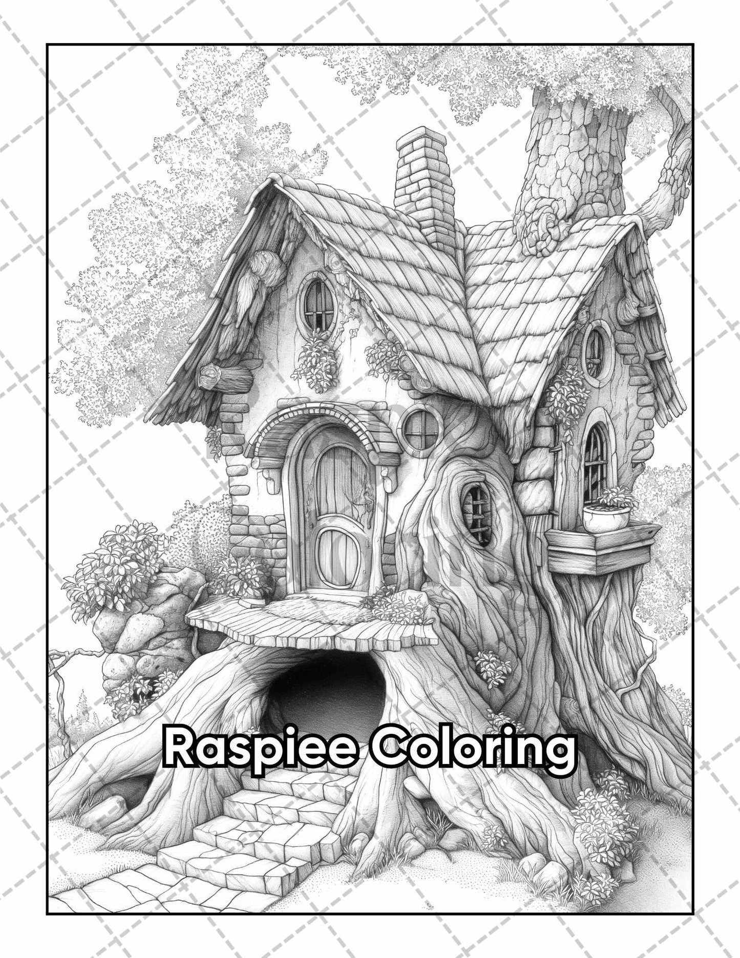 50 Fantasy Fairy Houses Adult Coloring Pages Printable PDF Instant Download