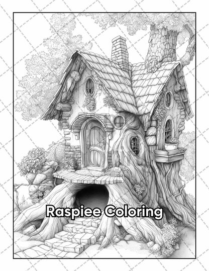 50 Fantasy Fairy Houses Adult Coloring Pages Printable PDF Instant Download