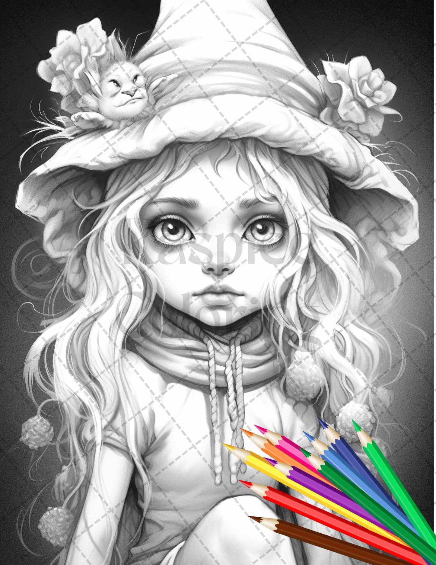 41 Adorable Gnome Girls Grayscale Coloring Pages Printable for Adults and Kids, PDF File Instant Download
