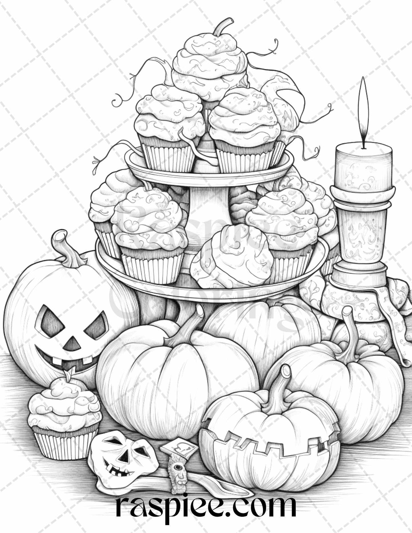 68 Halloween Spooky Desserts Grayscale Coloring Pages Printable for Adults, PDF File Instant Download