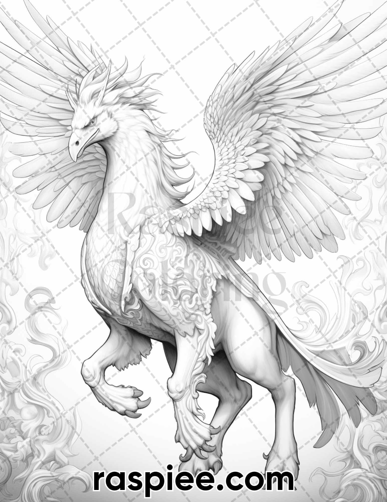 60 Mythical Creatures Grayscale Coloring Pages for Adults, Printable PDF Instant Download