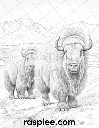 55 Winter Wildlife Grayscale Coloring Pages for Adults, Printable PDF Instant Download