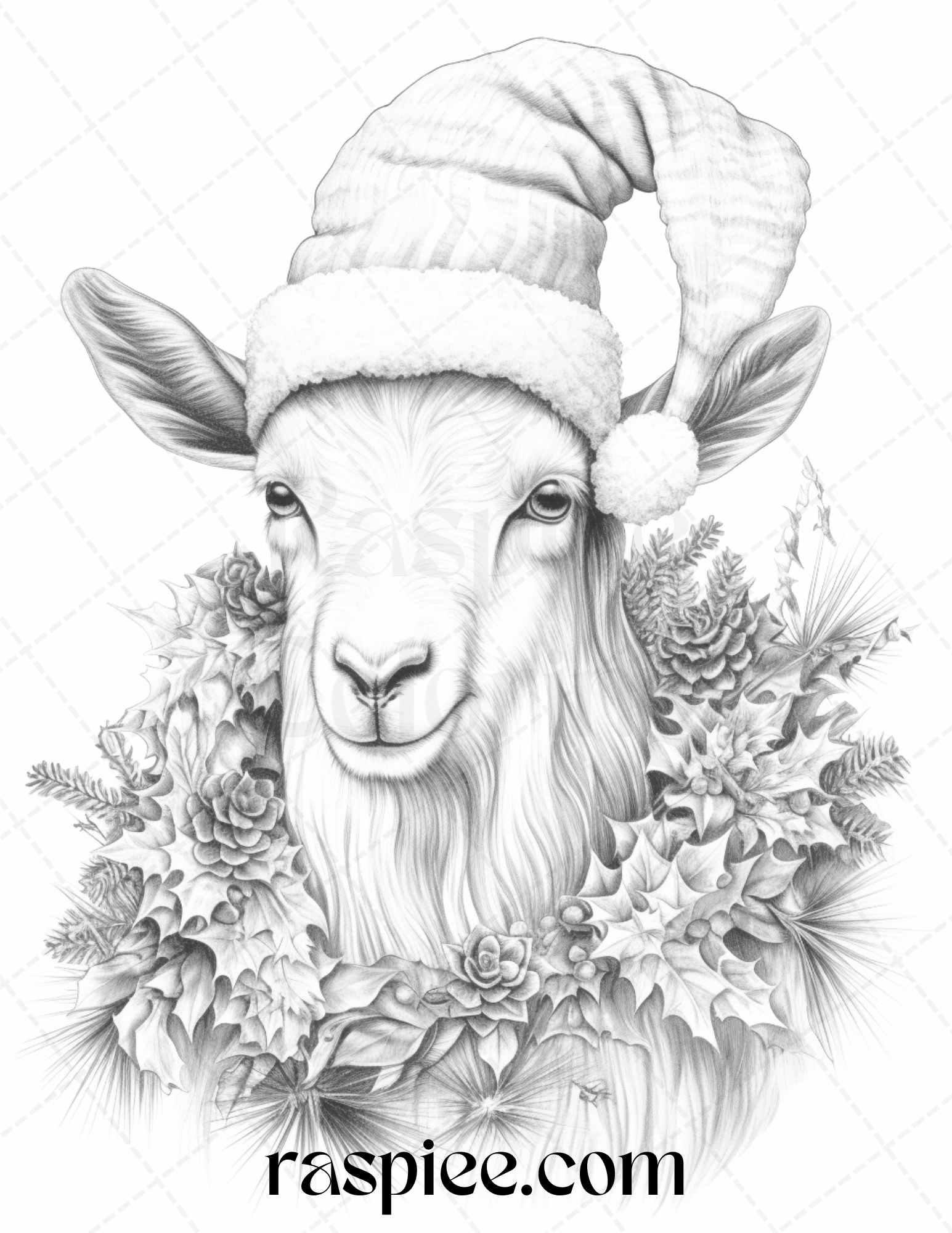 70 Christmas Animals Grayscale Coloring Pages Printable for Adults, PDF File Instant Download