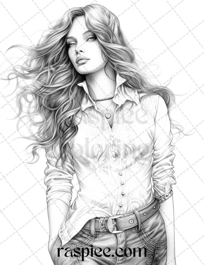 50 Streetwear Fashion Grayscale Coloring Pages Printable for Adults, PDF File Instant Download