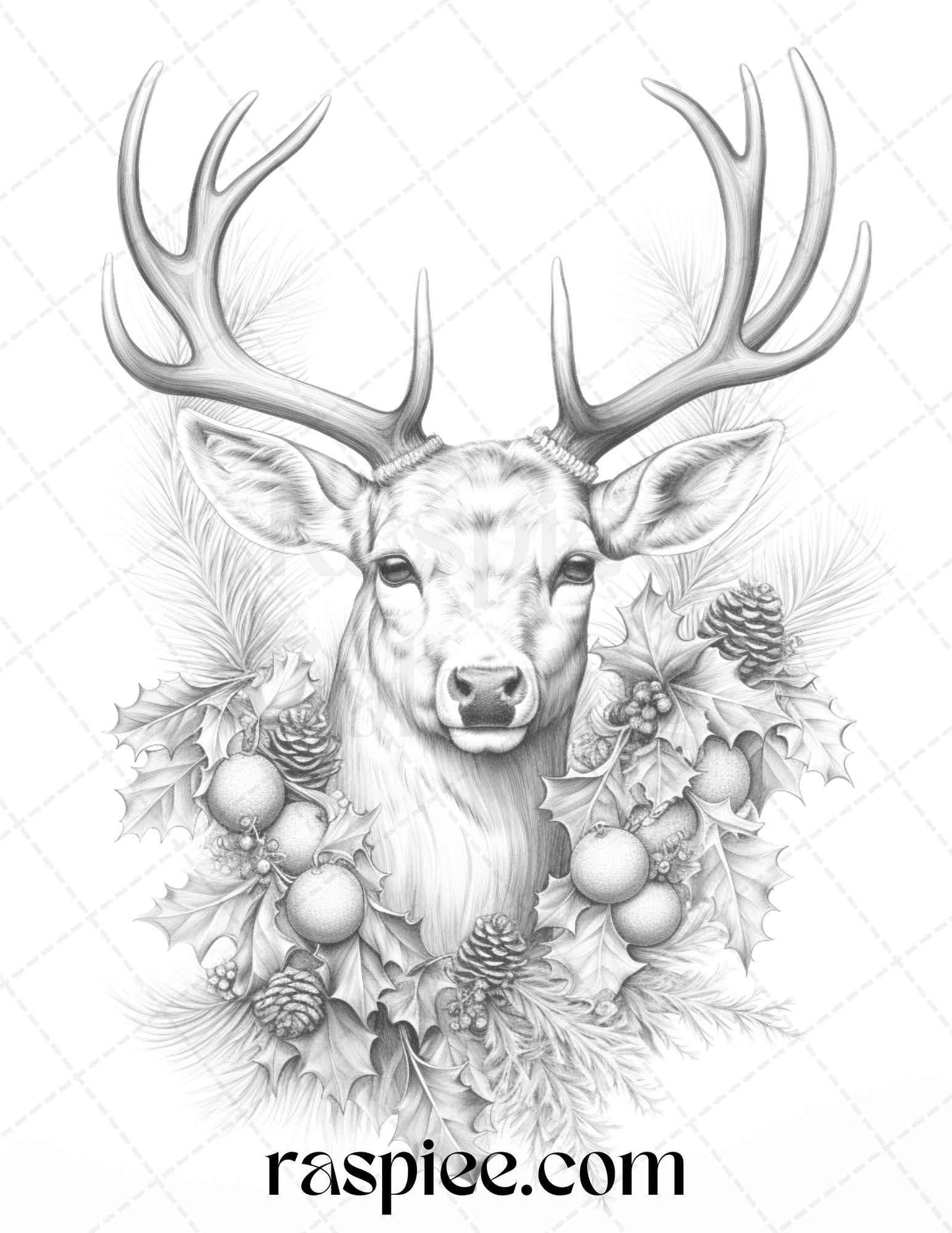 90 Merry Christmas Grayscale Coloring Pages Printable for Adults, PDF File Instant Download
