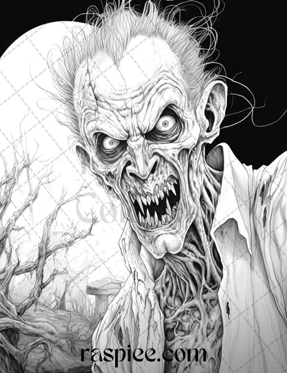 60 Halloween Vampire Grayscale Coloring Pages Printable for Adults, PDF File Instant Download