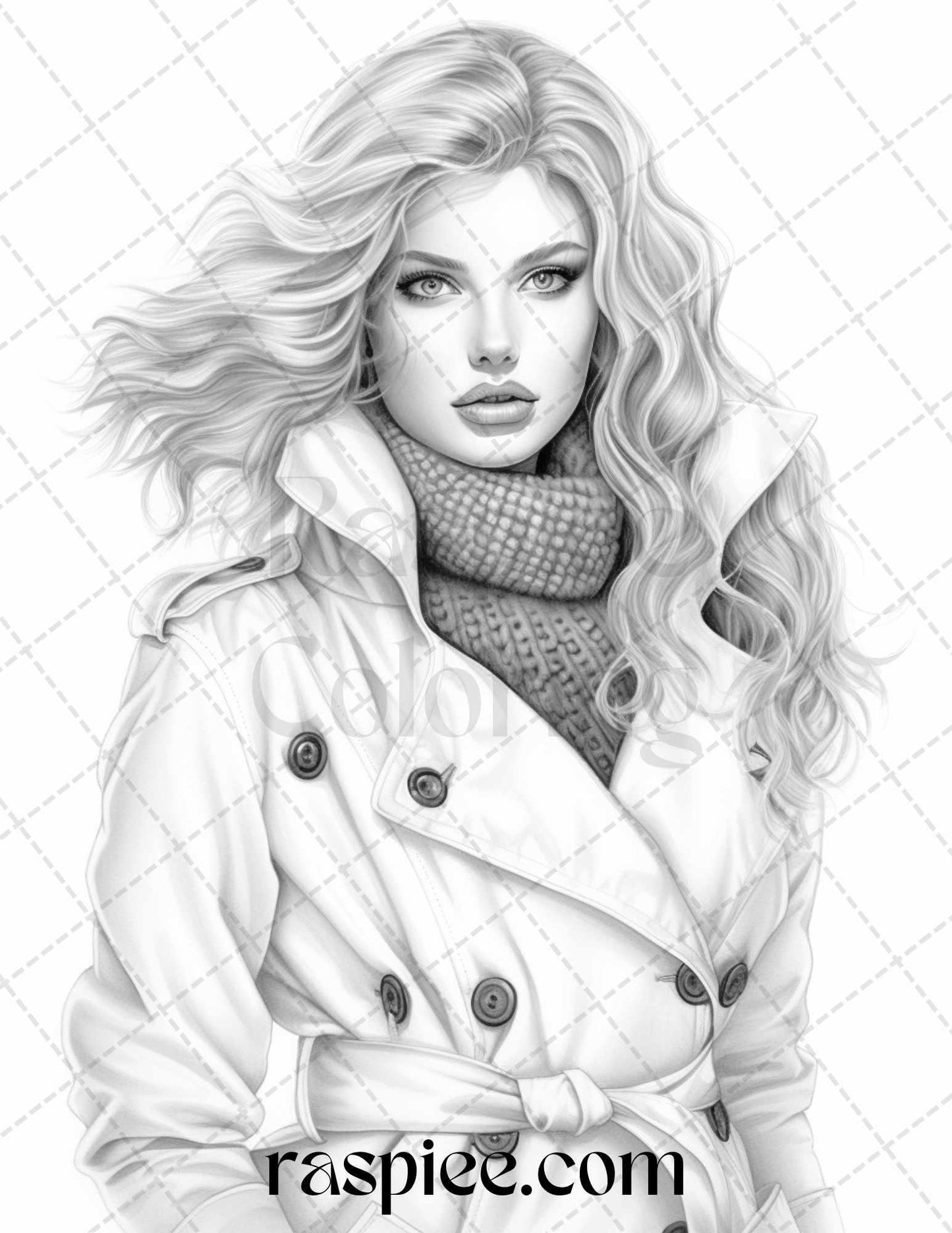 40 Winter Fashion Grayscale Coloring Pages Printable for Adults, PDF File Instant Download