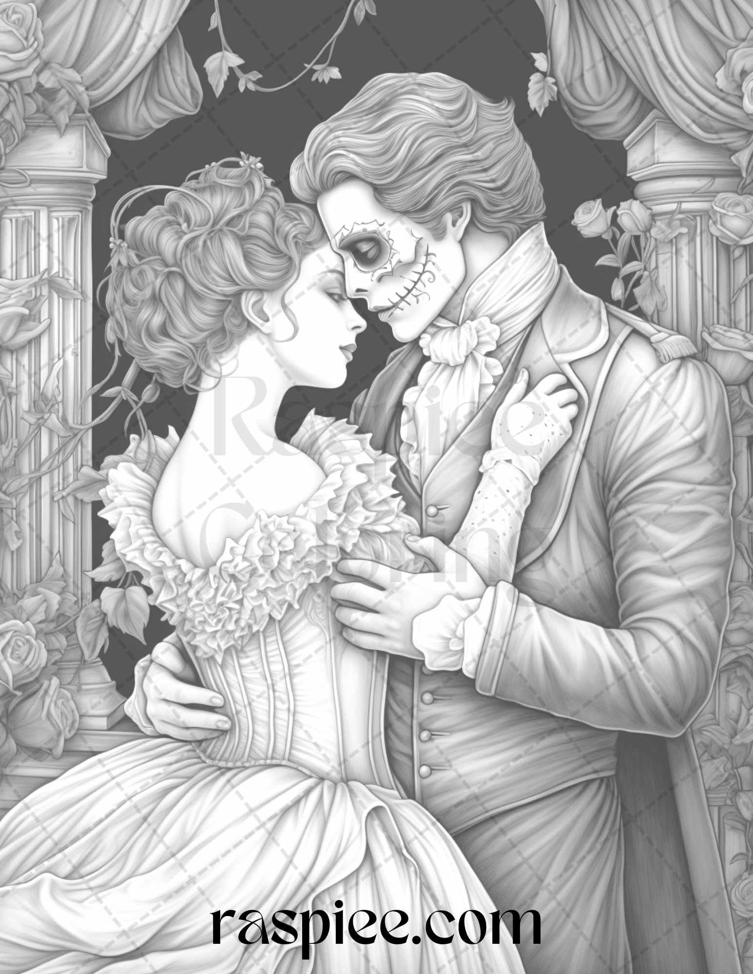 Phantom of the Opera Grayscale Coloring Pages Printable for Adults, PDF File Instant Download
