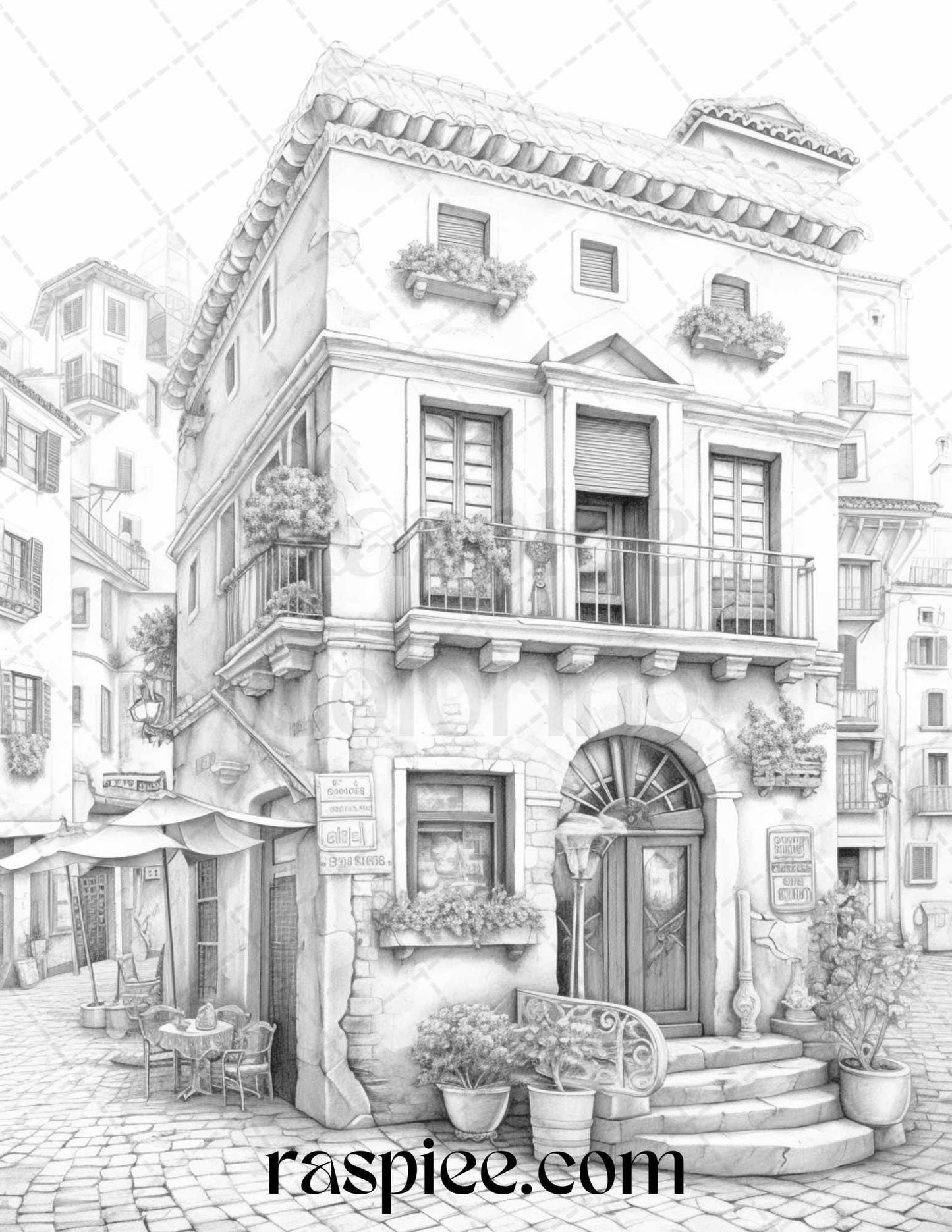 Roman Architecture Grayscale Coloring Pages Printable for Adults, PDF File Instant Download