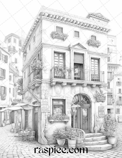 Roman Architecture Grayscale Coloring Pages Printable for Adults, PDF File Instant Download