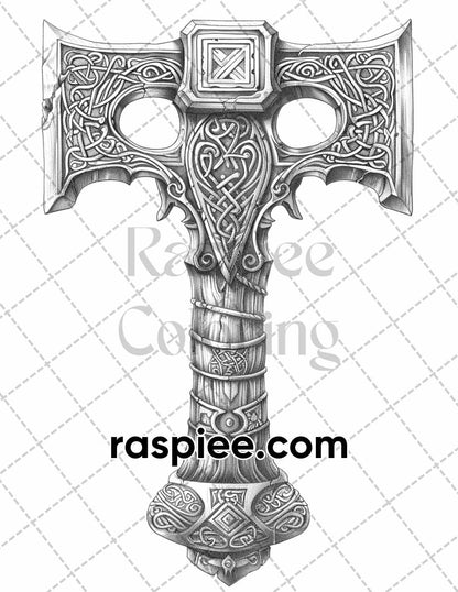 87 Viking Tattoos Grayscale Adult Coloring Pages Printable PDF Instant Download
