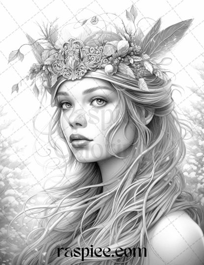 50 Winter Fairy Grayscale Coloring Pages Printable for Adults, PDF File Instant Download