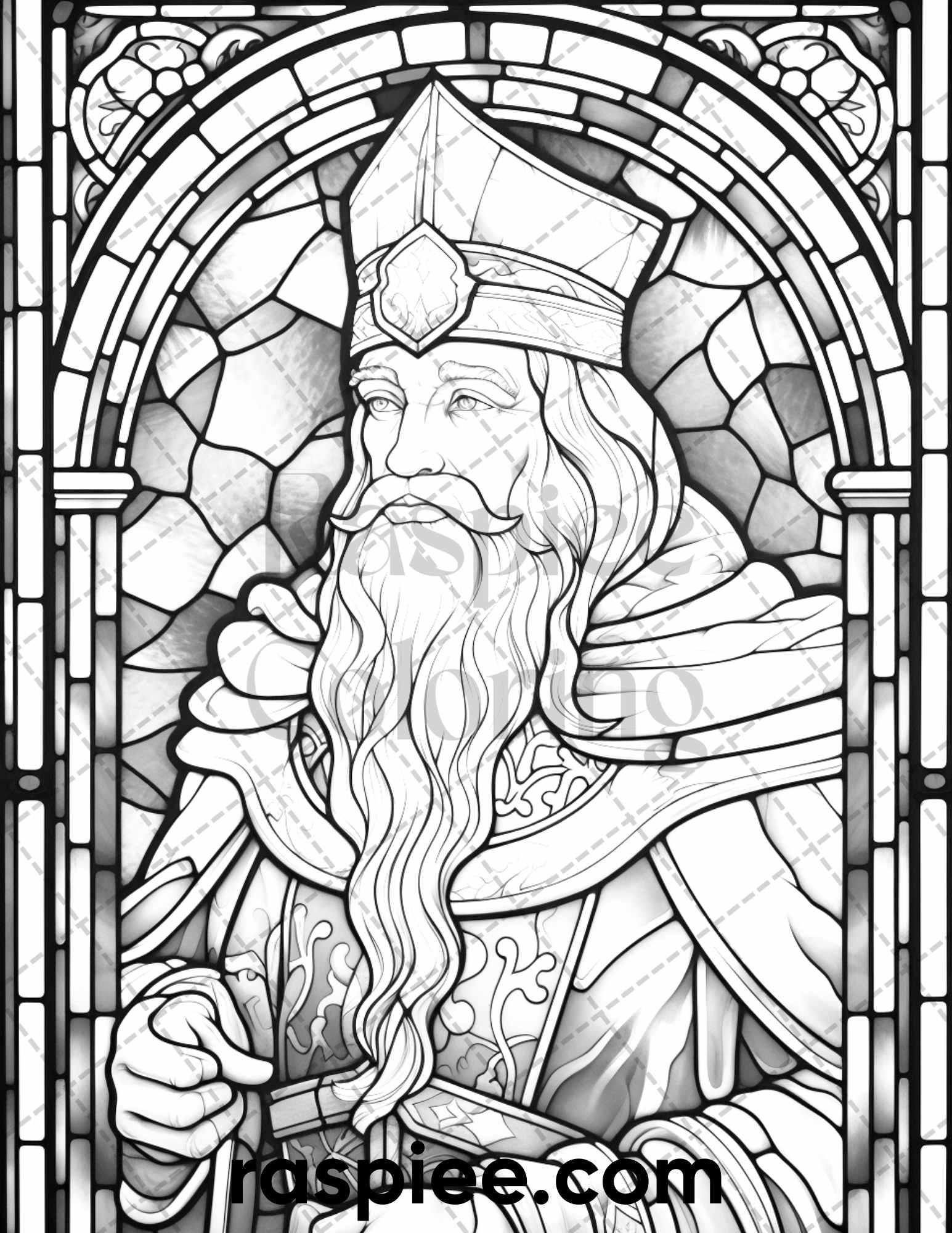 50 Christmas Stained Glass Grayscale Coloring Pages for Adults, Printable PDF File Instant Download