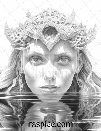 Mystical World Grayscale Coloring Pages Printable for Adults, Enchanting Fantasy Designs, PDF File Instant Download