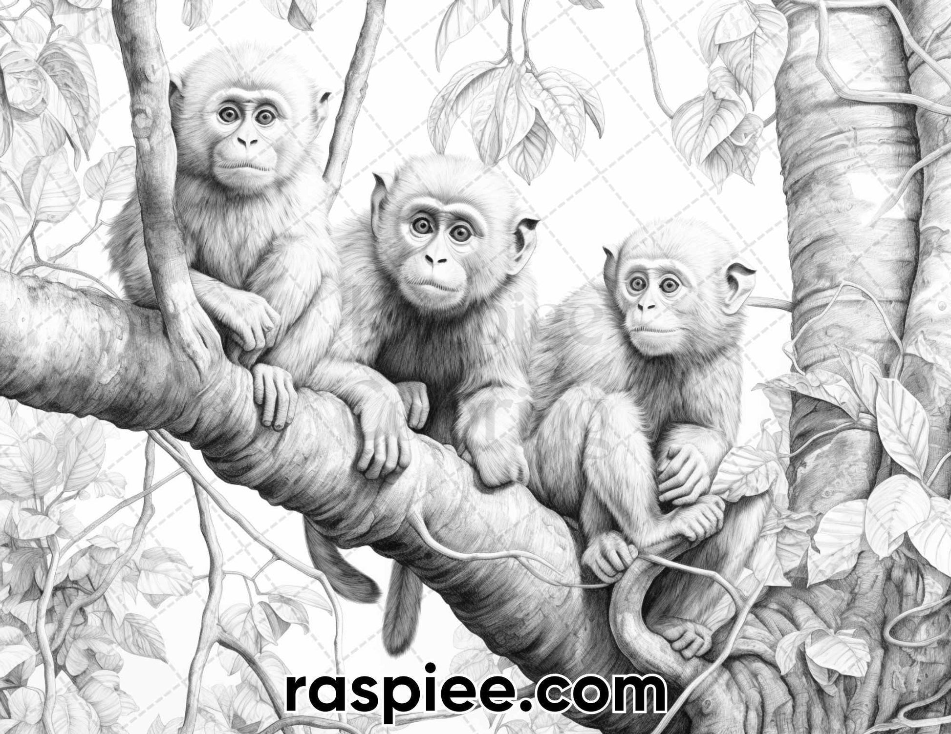 50 Tropical Paradise Grayscale Adult Coloring Pages, Printable PDF Instant Download