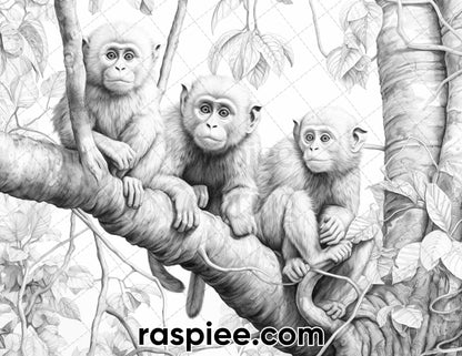 50 Tropical Paradise Grayscale Adult Coloring Pages, Printable PDF Instant Download