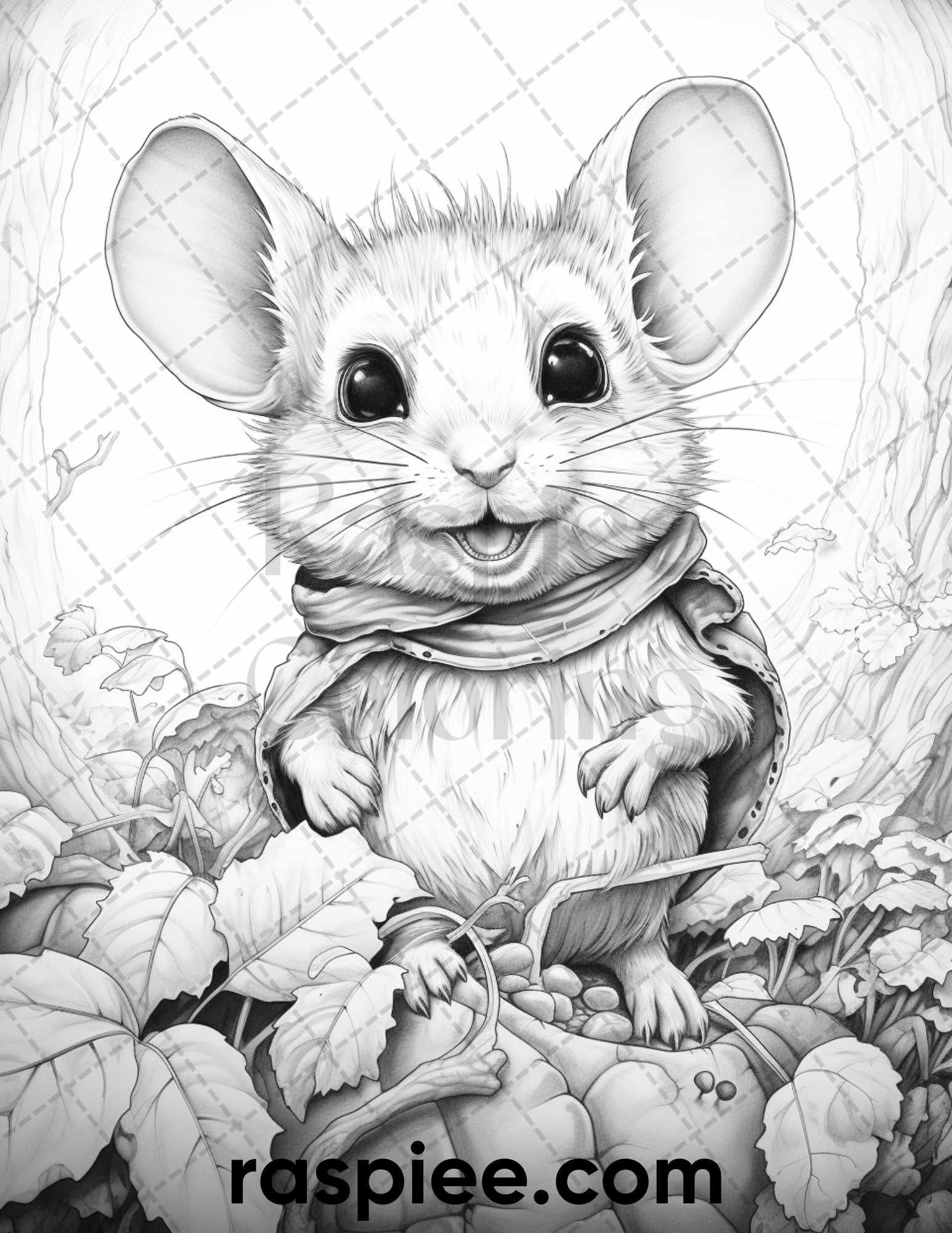 50 Enchanting Fairytale Mice Grayscale Coloring Pages Printable for Adults, PDF File Instant Download