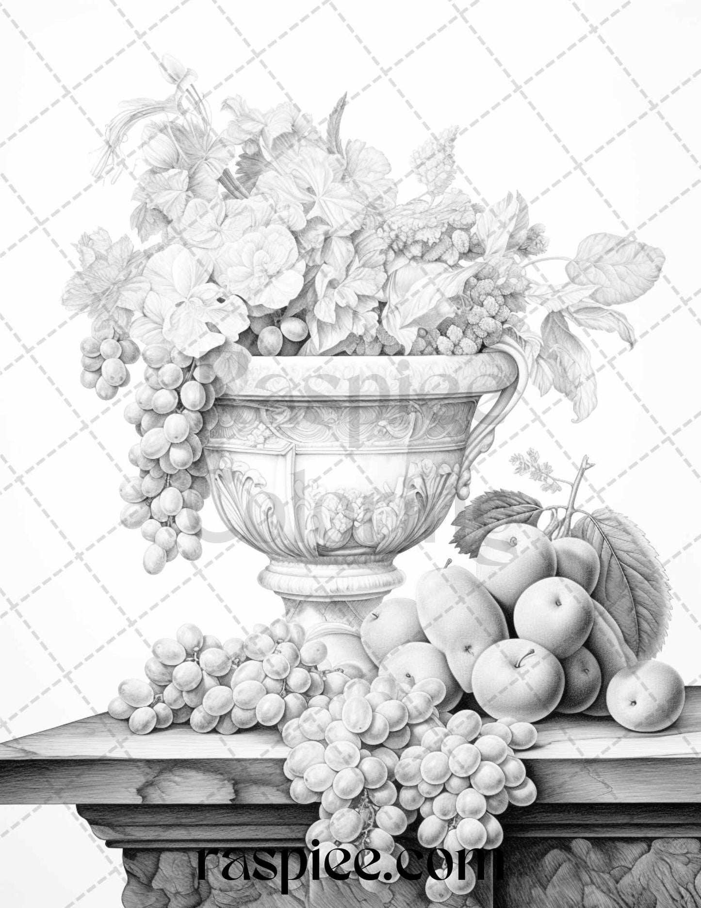 52 Still Life Grayscale Coloring Pages Printable for Adults, PDF File Instant Download