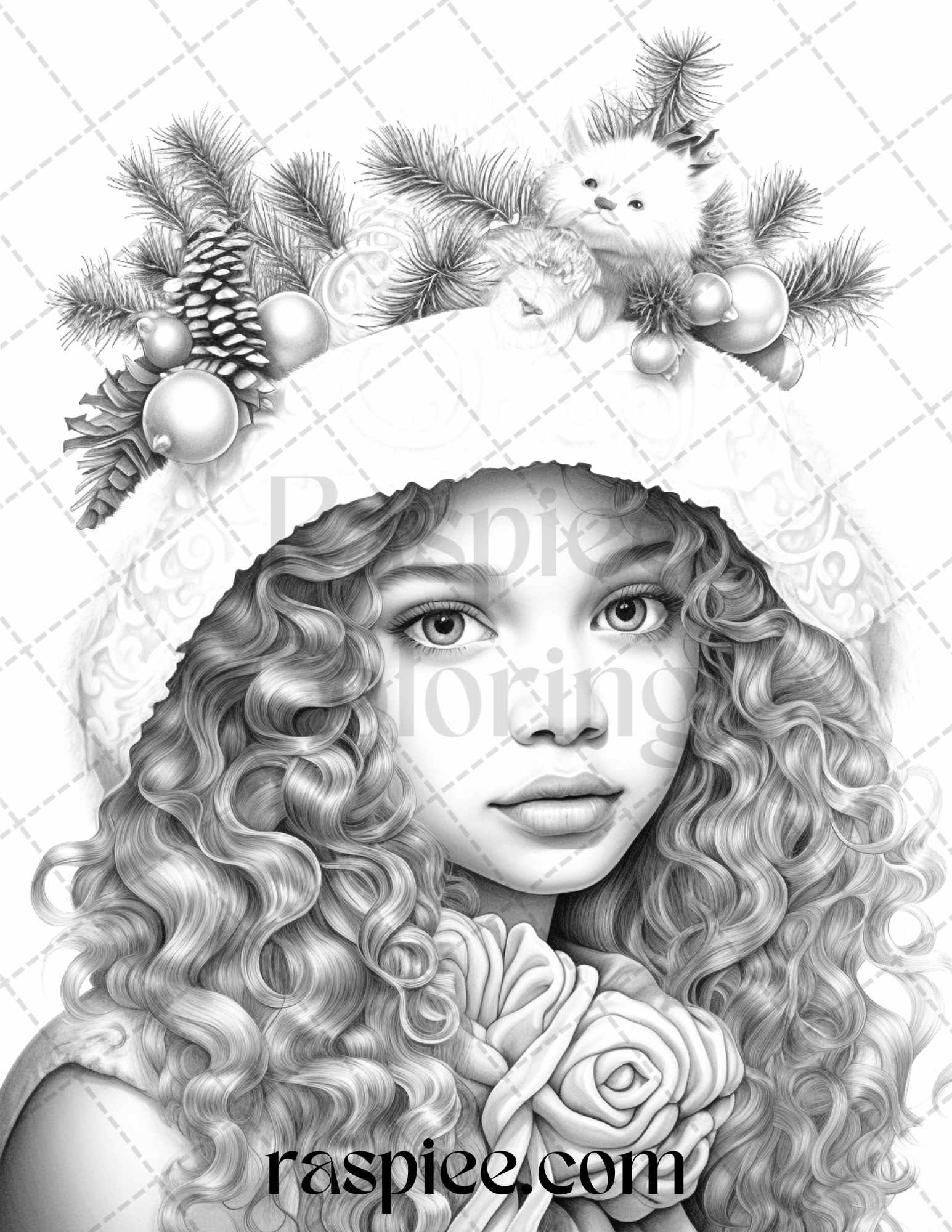 60 Beautiful Winter Girls Grayscale Coloring Pages Printable for Adults, PDF File Instant Download
