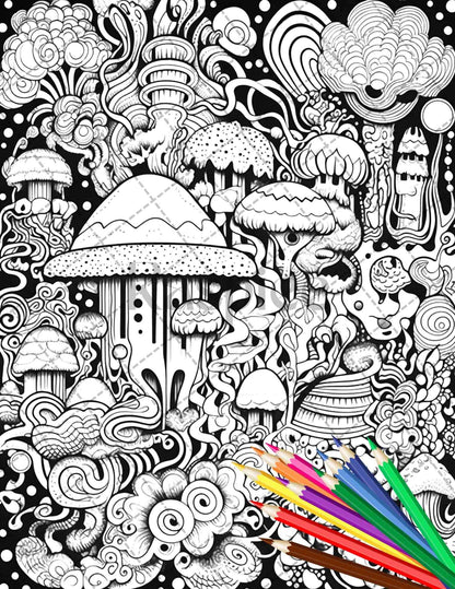 Psychedelic Trippy Coloring Book Printable for Adults, Grayscale Coloring Page, PDF File Instant Download