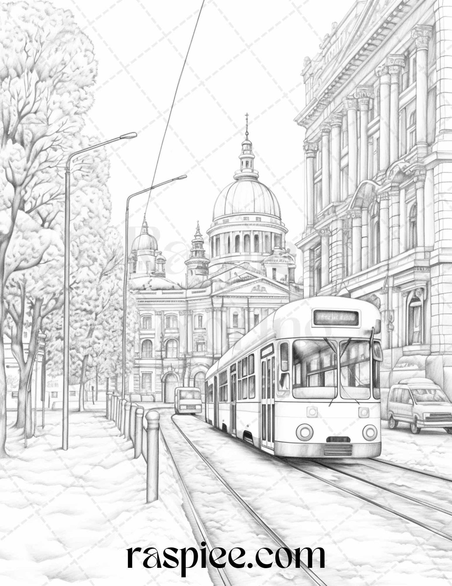 Winter Scenery Grayscale Coloring Pages Printable, Relaxing Snowy Landscapes, PDF File Instant Download