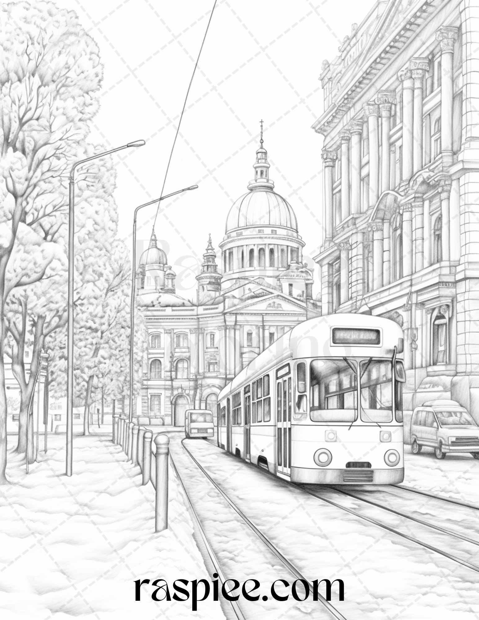 Winter Scenery Grayscale Coloring Pages Printable, Relaxing Snowy Landscapes, PDF File Instant Download
